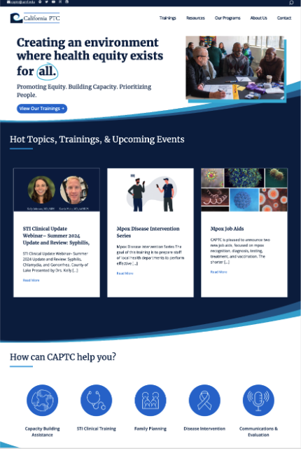 California Prevention Training Center (CAPTC) home page after the rebuild